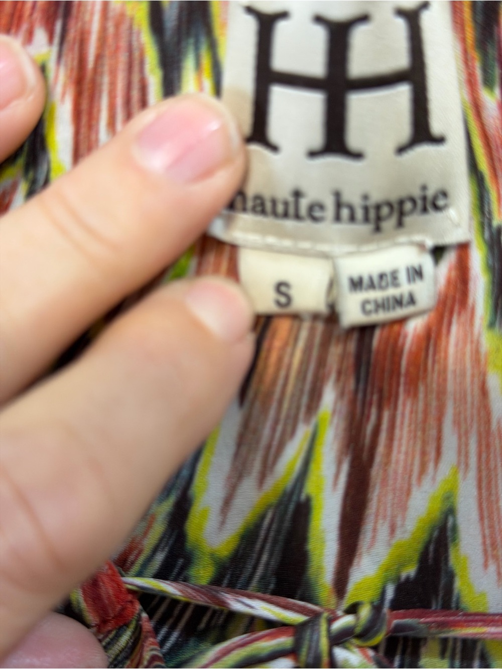 Haute Hippie Multicolor Zigzag Blouse with Tie Neck2035 - Picture 2 of 4